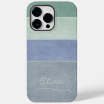 Horizontal Stripe Green, Blue & Grey Personalized Case-Mate iPhone 14 Pro Max Case