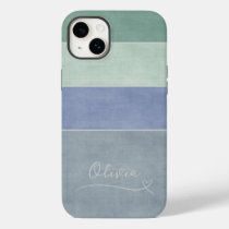 Horizontal Stripe Green, Blue & Grey Personalized Case-Mate iPhone 14 Plus Case