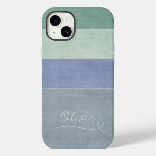 Horizontal Stripe Green Blue  Grey Personalized Case_Mate iPhone 14 Plus Case
