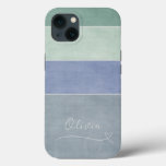 Horizontal Stripe Green, Blue &amp; Grey Personalized iPhone 13 Case