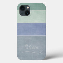 Horizontal Stripe Green, Blue & Grey Personalized iPhone 13 Case