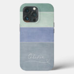 Horizontal Stripe Green, Blue &amp; Grey Personalized iPhone 13 Pro Case