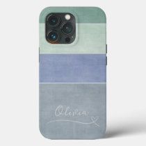 Horizontal Stripe Green, Blue & Grey Personalized iPhone 13 Pro Case