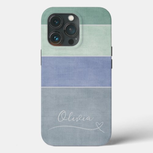 Horizontal Stripe Green Blue  Grey Personalized iPhone 13 Pro Case