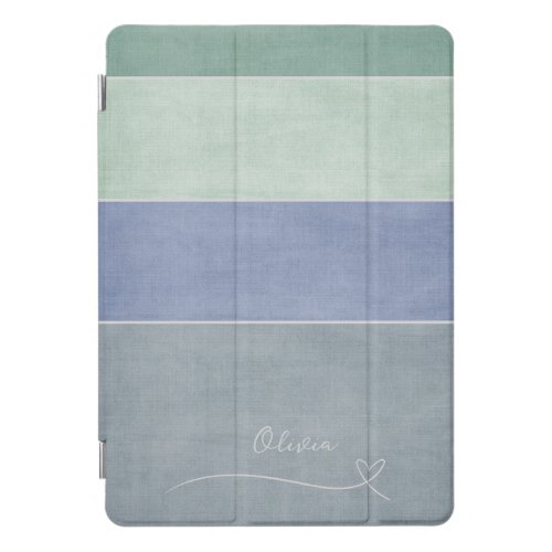 Horizontal Stripe Green Blue  Grey Personalized iPad Pro Cover