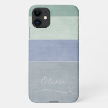 Horizontal Stripe Green, Blue & Grey Personalized iPhone 11 Case
