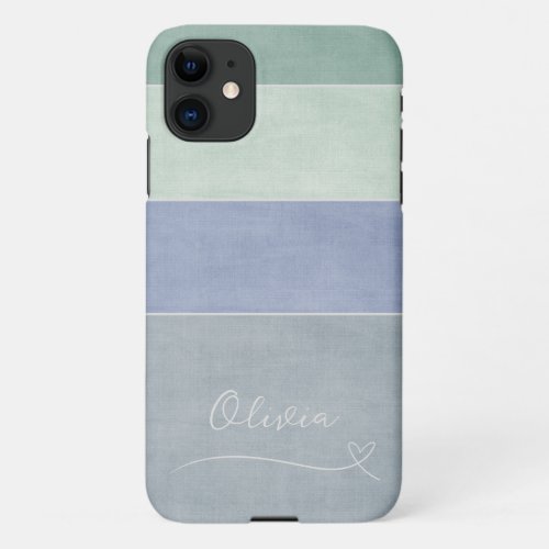 Horizontal Stripe Green Blue  Grey Personalized iPhone 11 Case