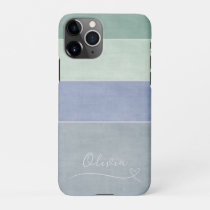 Horizontal Stripe Green, Blue & Grey Personalized iPhone 11Pro Case