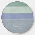 Horizontal Stripe Green, Blue &amp; Grey Personalized Wireless Charger