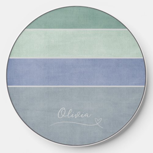 Horizontal Stripe Green Blue  Grey Personalized Wireless Charger