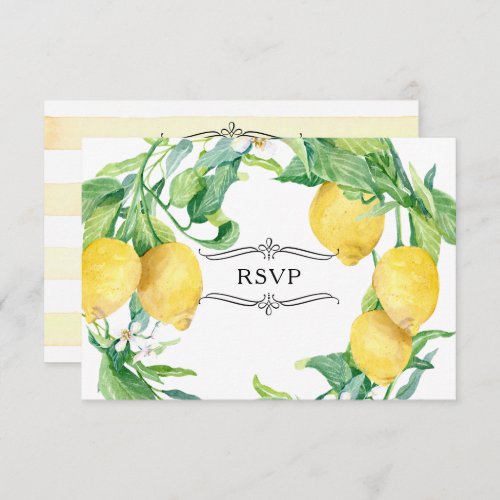 Horizontal Striped Lemon Floral Citrus Leaf RSVP Invitation