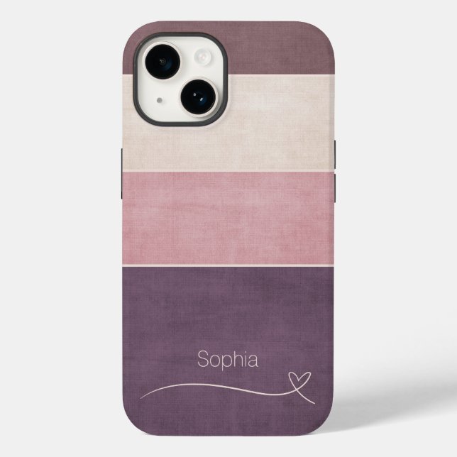 Horizontal Stripes Beige Brown Dusty Rose Monogram Case-Mate iPhone Case (Back)