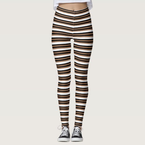 Horizontal Stripes Black Brown Striped Pattern Leggings