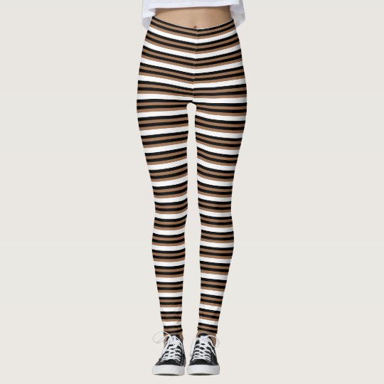 Horizontal Stripes Black Brown Striped Pattern Leggings | Zazzle.com