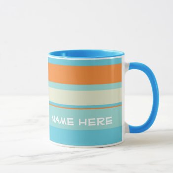 Horizontal Stripes Blue/orange W/name Mug by cutencomfy at Zazzle