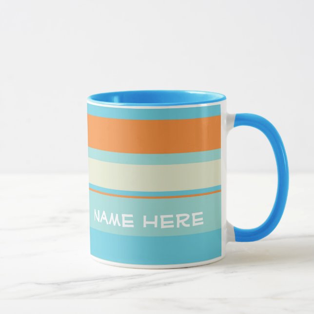Horizontal Stripes Blue/Orange w/Name Mug (Right)