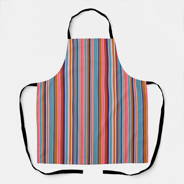 Horizontal stripes blue pink terracotta retro  apron (Front)