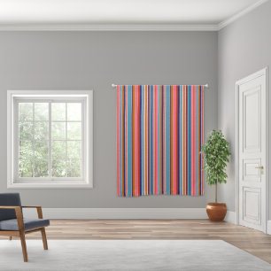 Horizontal stripes blue pink terracotta retro blackout curtains