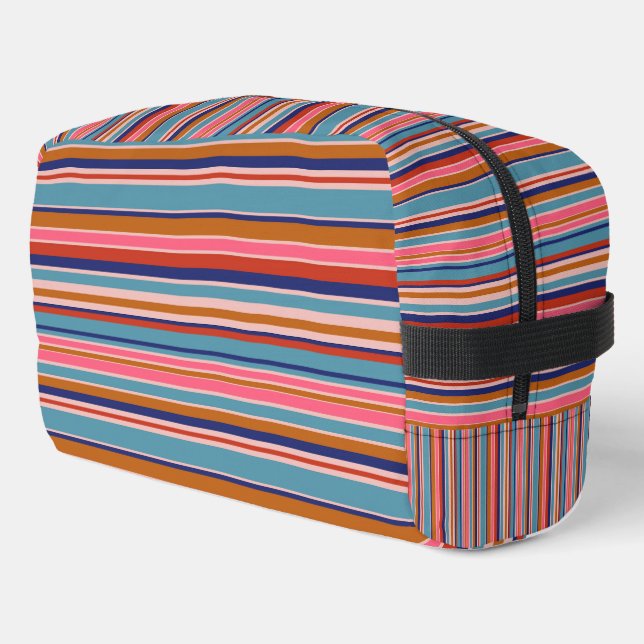 Horizontal stripes blue pink terracotta retro  dopp kit (Left Corner)