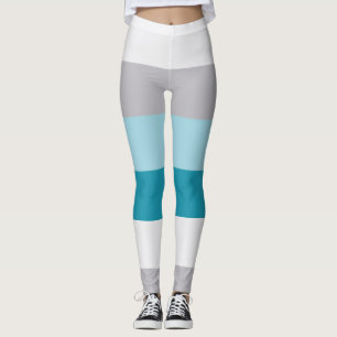 Horizontal Stripes Blue White Gray Striped Pattern Leggings