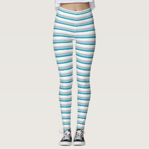 Horizontal Stripes Blue White Gray Striped Pattern Leggings