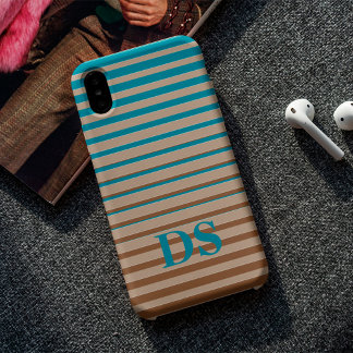 Horizontal Stripes Brown & Blue Monogram iPhone 13 Case