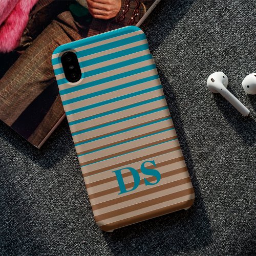 Horizontal Stripes Brown  Blue Monogram iPhone 13 Case