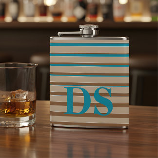 Horizontal Stripes Brown & Blue Monogram Flask