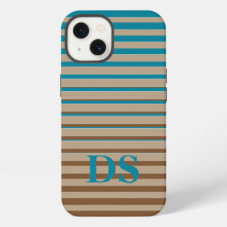 Horizontal Stripes Brown & Blue Monogram iPhone 13 Case