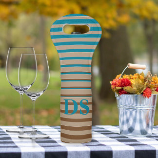 Horizontal Stripes Brown & Blue Monogram Wine Bag