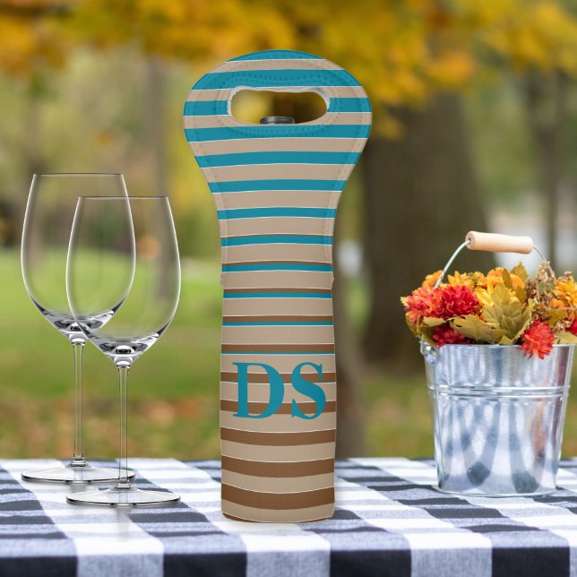 Horizontal Stripes Brown & Blue Monogram Wine Bag (Creator Uploaded)