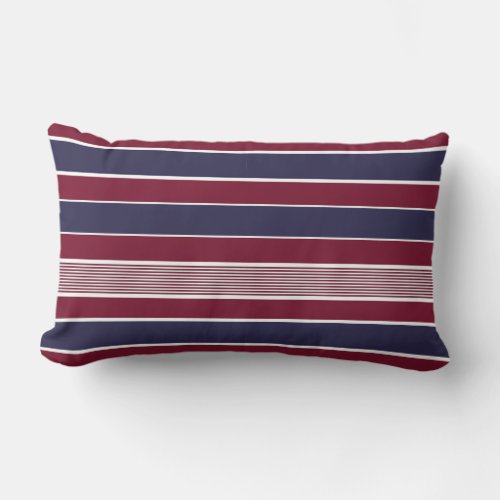 Horizontal stripes burgundy navy blue white lumbar pillow