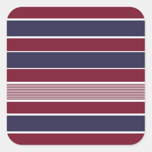 Horizontal stripes burgundy navy blue white square sticker