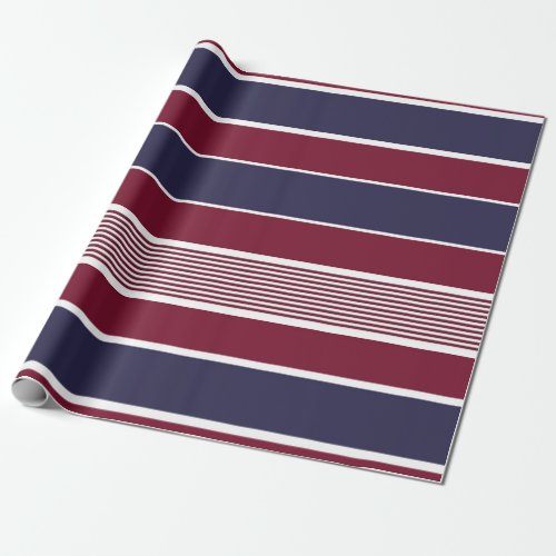 Horizontal stripes burgundy navy blue white wrapping paper