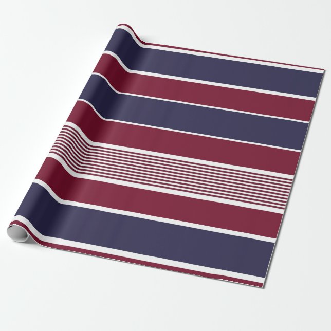Horizontal stripes, burgundy, navy blue, white wrapping paper (Unrolled)