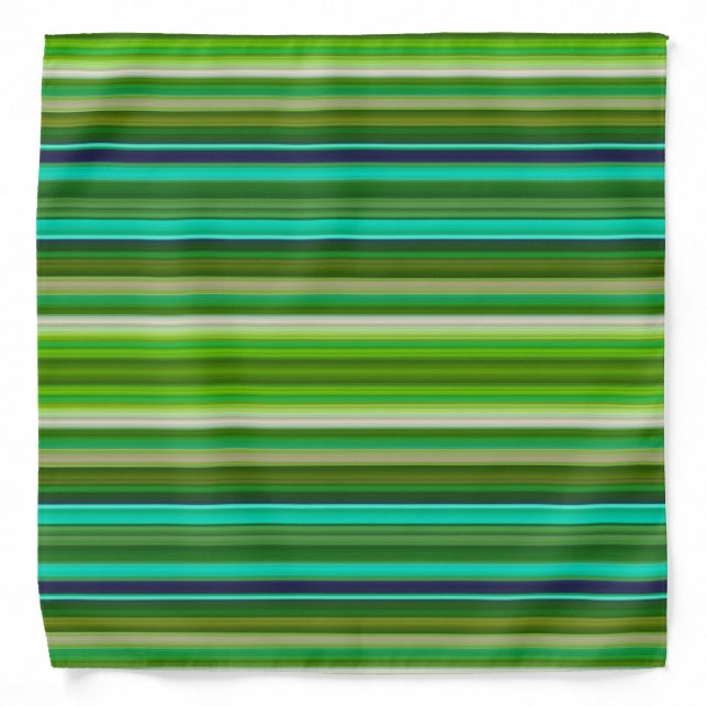 Horizontal Stripes Green and Teal Cool Psychedelic Bandana (Front)