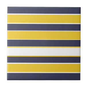 Horizontal stripes, mustard yellow, navy blue, whi ceramic tile