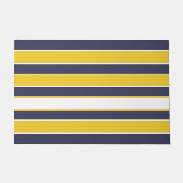 Horizontal stripes, mustard yellow, navy blue, whi doormat (Front)