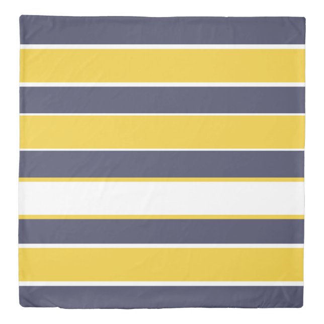 Horizontal stripes, mustard yellow, navy blue, whi duvet cover (Front)