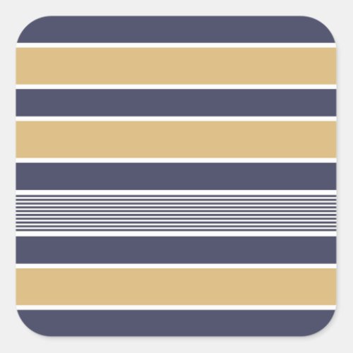 Horizontal stripes navy blue ochre white square sticker