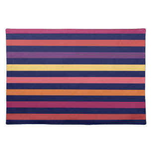 Horizontal Stripes, Navy Blue, Purple, Coral, Red Cloth Placemat