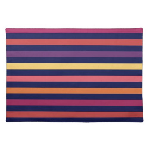 Horizontal Stripes Navy Blue Purple Coral Red Cloth Placemat