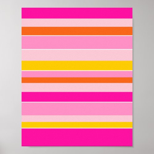 Horizontal Stripes Pink Orange Yellow Striped Poster