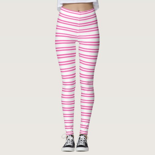 Horizontal Stripes Pink White Striped Pattern Leggings | Zazzle