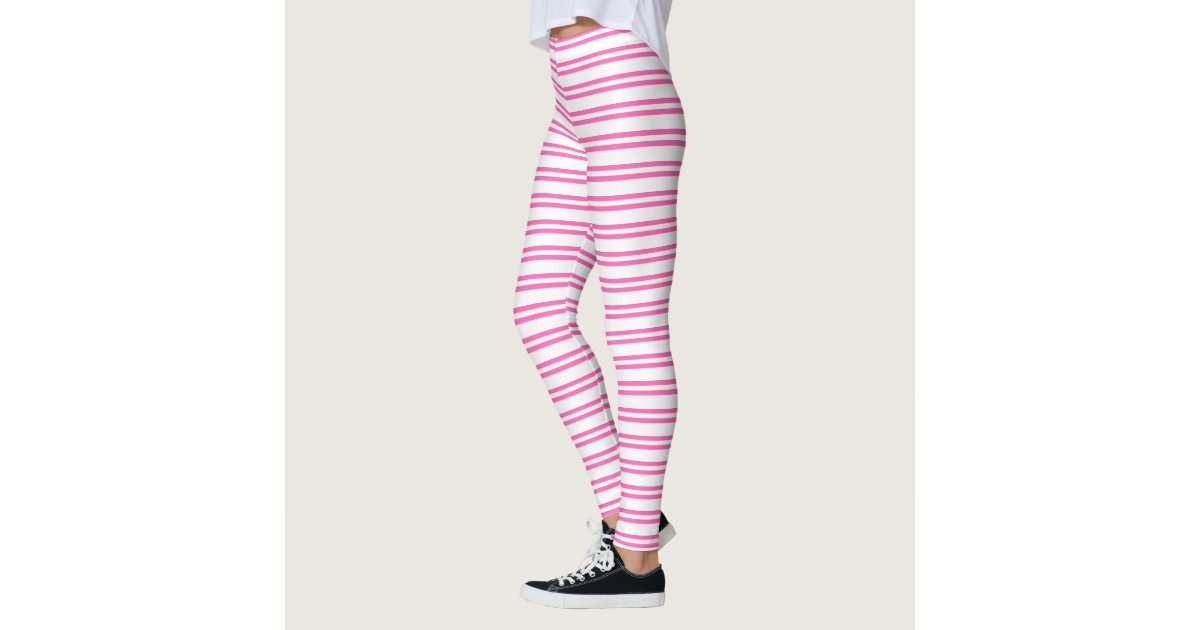 Horizontal Stripes Pink White Striped Pattern Leggings