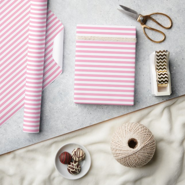 Horizontal stripes pink & white wrapping paper (Crafts)