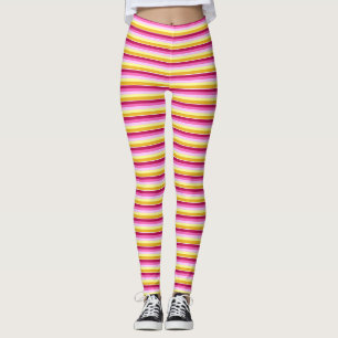 Horizontal Stripes Pink Yellow Pattern Leggings