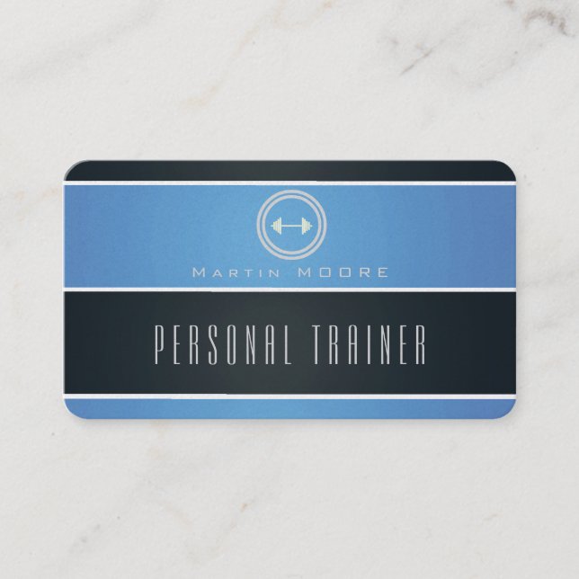 Horizontal stripes ribbon sky and dark blue business card (Front)