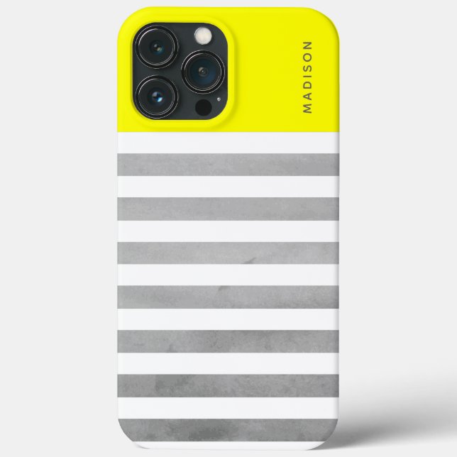 Horizontal Stripes Yellow and Gray Custom Name Case-Mate iPhone Case (Back)