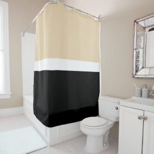 Horizontal Taupe Black Retro Modern Stripe Spring Shower Curtain